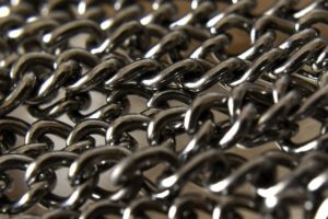 This is a close-up photo of many steel links.