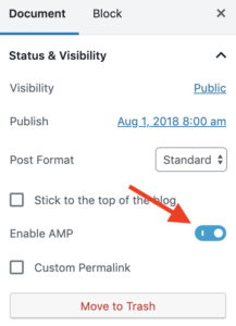 Screenshot displaying the AMP toggle switch