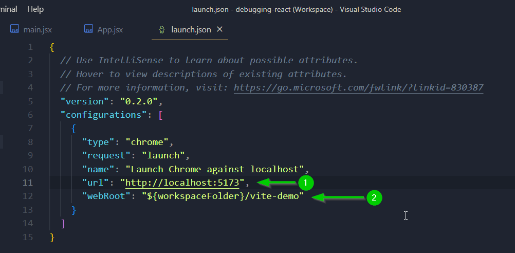 Configure launch.json file in VS Code