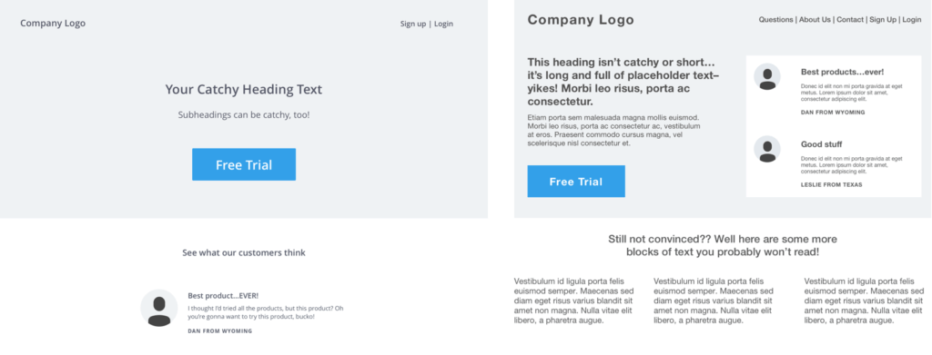 Comparing optimized and un-optimized landing pages