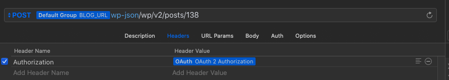 This is a screenshot example of the authentication key in header.