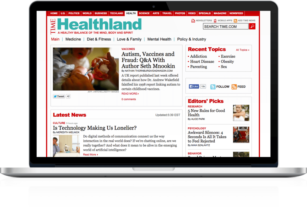 Time Healthland landing page on laptop