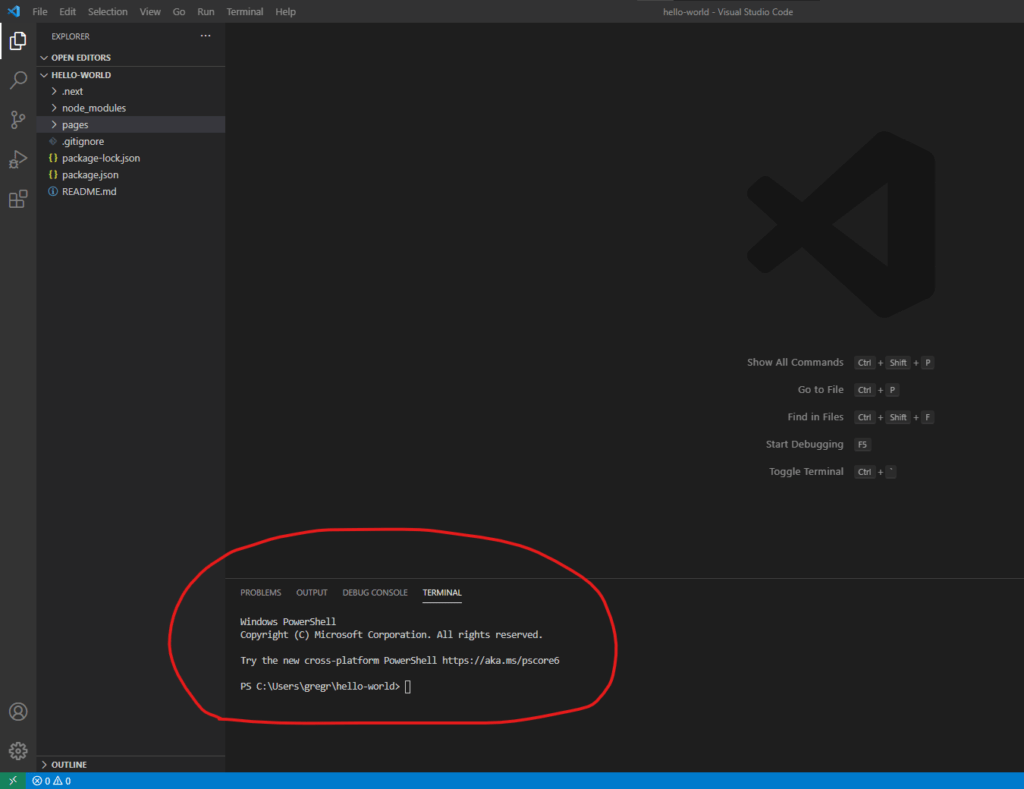 vs code integrated terminal window