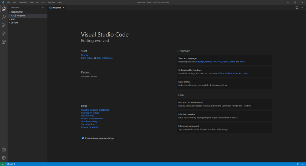 vscode welcome screen