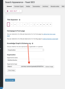 yoast dashboard with custom logo